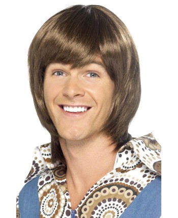 PELUCA HOMBRE AÑOS 70 CASTAÑA PELO LISO