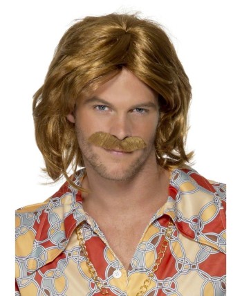 PELUCA HOMBRE CASTAÑA AÑOS 70 CON BIGOTE