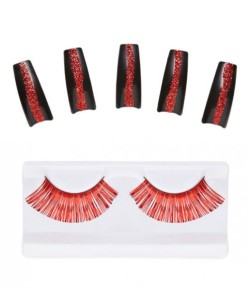 ▷ SET PESTAÑAS Y UÑAS METALIZADAS ROJAS