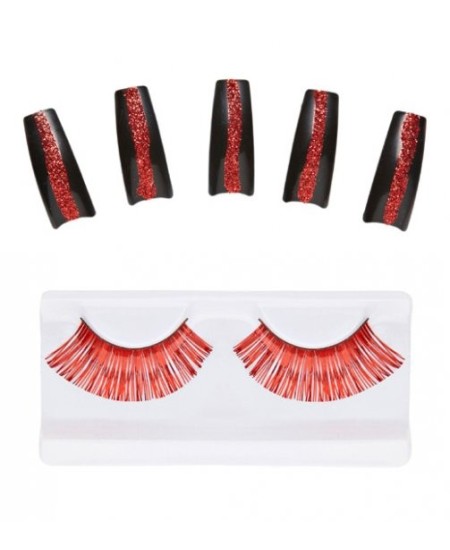 ▷ SET PESTAÑAS Y UÑAS METALIZADAS ROJAS