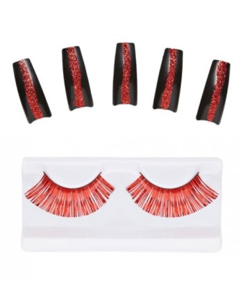 SET PESTAÑAS Y UÑAS METALIZADAS ROJAS