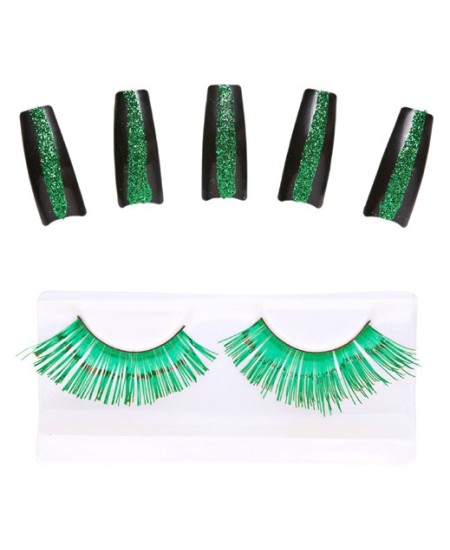 ▷ SET PESTAÑAS Y UÑAS METALIZADAS VERDES