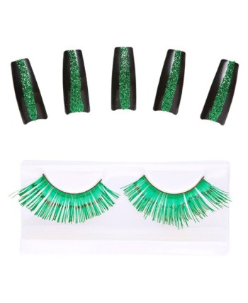 SET PESTAÑAS Y UÑAS METALIZADAS VERDES