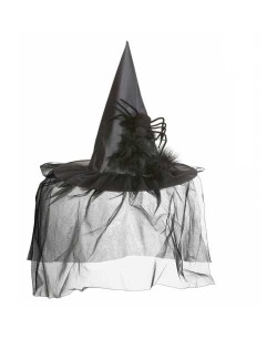 SOMBRERO BRUJA NEGRO CON ARAÑA Y TULES