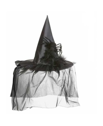 SOMBRERO BRUJA NEGRO CON ARAÑA Y TULES