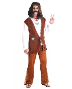 DISFRAZ DE HIPPIE MARRON CHALECO FLECOS PARA HOMBRE