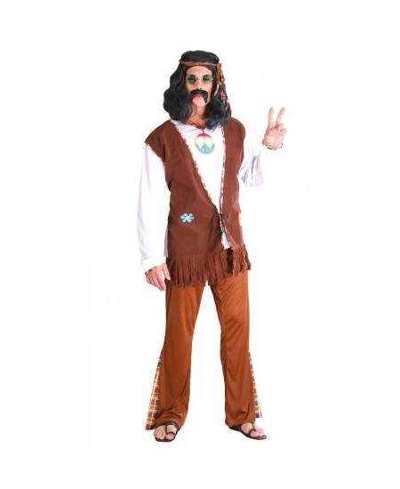 DISFRAZ DE HIPPIE MARRON CHALECO FLECOS PARA HOMBRE
