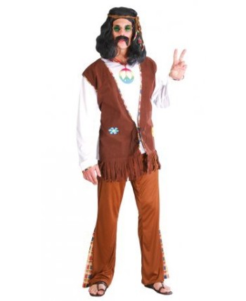 DISFRAZ DE HIPPIE MARRON CHALECO LARGO FLECOS