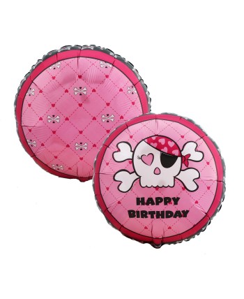 GLOBO DE HELIO CIRCULO PIRATA ROSA FELIZ CUMPLEAÑOS