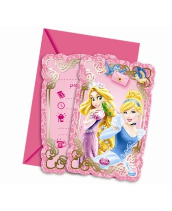 INVITACIONES PRINNCESAS 6 UNIDADES CON SOBRE