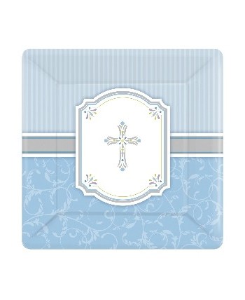 PLATOS CUADRADOS MI PRIMERA COMUNION AZUL 8 UNIDADES