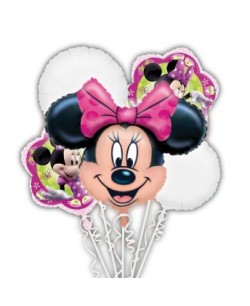 BOUQUET DE GLOBOS MINNIE CABEZA LAZO ROSA