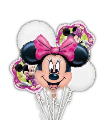 BOUQUET DE GLOBOS MINNIE CABEZA LAZO ROSA