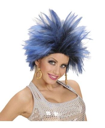 PELUCA PUNKY CORTA AZUL CON PENDIENTES