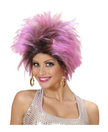 PELUCA PUNKY CORTA ROSA CON PENDIENTES