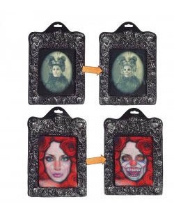 CUADROS TERROR PAYASO Y MUJER ANTIGUA HOLOGRAFICOS