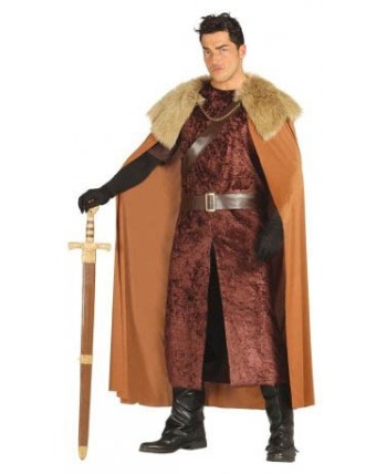 DISFRAZ DE GUERRERO MEDIEVAL CON CAPA MARRON PARA HOMBRE