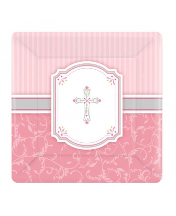 PLATOS CUADRADOS MI PRIMERA COMUNION ROSA