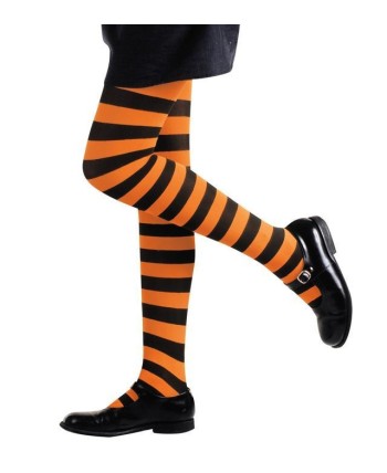 MEDIAS A RAYAS NEGRO NARANJA INFANTIL TALLA 4-6 AÑOS