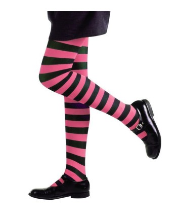 MEDIAS A RAYAS NEGRO FUCSIA INFANTIL TALLA 4-6 AÑOS