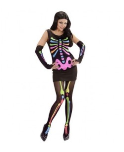 DISFRAZ DE ESQUELETO VESTIDO NEON PARA MUJER