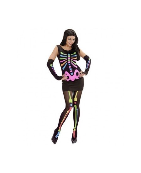 DISFRAZ DE ESQUELETO VESTIDO NEON PARA MUJER