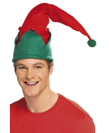 GORRO DE ELFO ROJO Y VERDE POM-POM GORRO DE ELFO ROJO Y VERDE POM-POM