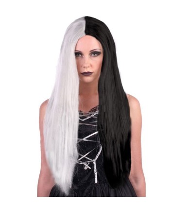 PELUCA CRUELLA DE VIL BLANCA Y NEGRA LARGA
