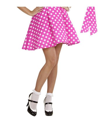 FALDA ROSA LUNARES BLANCOS CON PAÑUELO