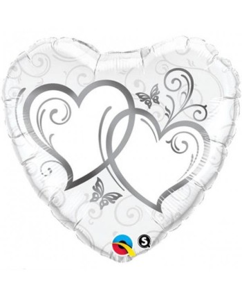 GLOBO DE HELIO CORAZON NOVIOS BLANCO Y PLATA