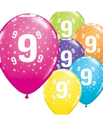 Bolsa 6 Globos Numero 9 para Fiestas