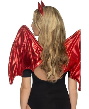 SET DEMONIA ALAS Y CUERNOS VINILO ROJO