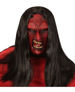 CARETA MEDIA CARA DEMONIO CON CUERNOS NEGROS
