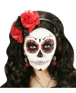 PENDIENTES CALAVERA MEJICANA BLANCA CON FLO ROJA 2