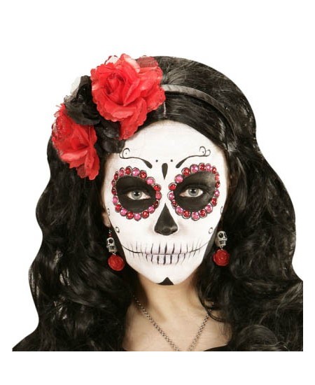 PENDIENTES CALAVERA MEJICANA BLANCA CON FLO ROJA