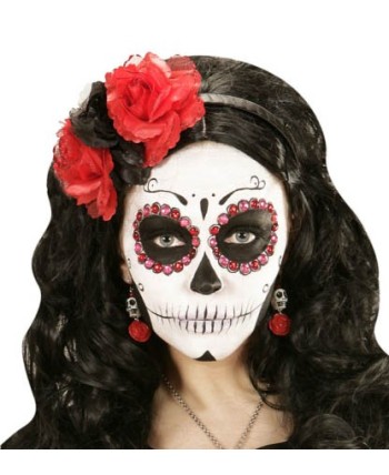 PENDIENTES CALAVERA MEJICANA BLANCA CON FLO ROJA