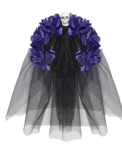 VELO NEGRO CON ROSAS MORADAS CALAVERA MEJICANA 2