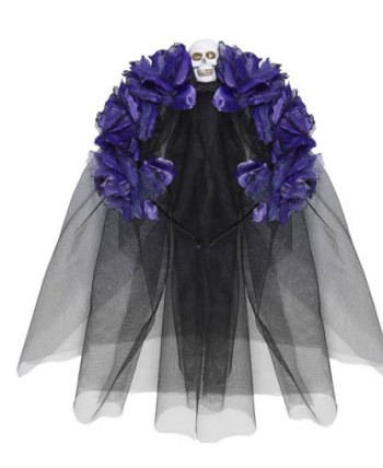 VELO NEGRO CON ROSAS MORADAS CALAVERA MEJICANA
