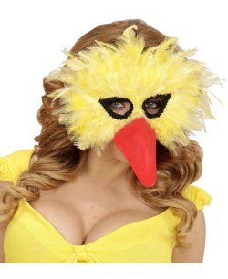 CARETA DE PLUMAS PAJARO AMARILLO CON PICO 2