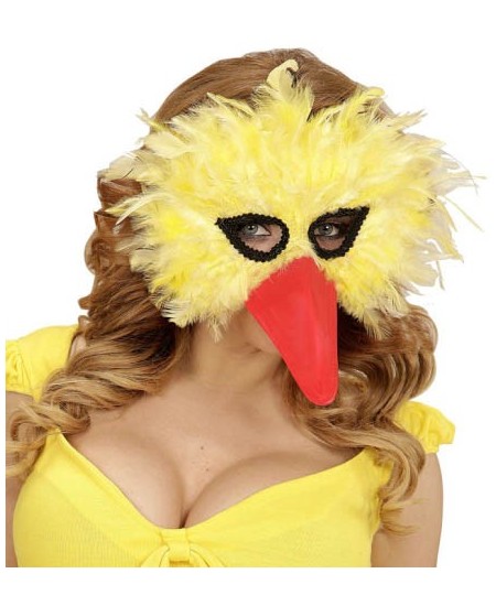 CARETA DE PLUMAS PAJARO AMARILLO CON PICO