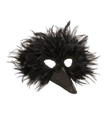 CARETA DE PLUMAS PAJARO NEGRO CON PICO