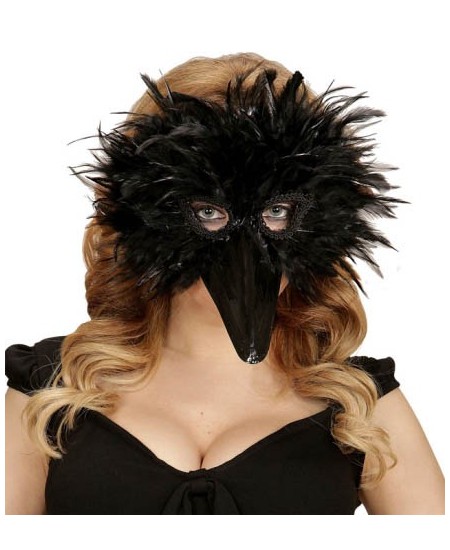 CARETA DE PLUMAS PAJARO NEGRO CON PICO