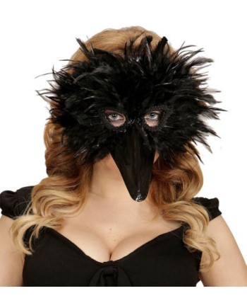 CARETA DE PLUMAS PAJARO NEGRO CON PICO