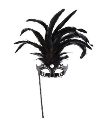ANTIFAZ CON VARILLA NEGRO CON PLUMAS Y PERLA
