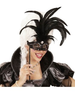 ANTIFAZ CON VARILLA NEGRO CON PLUMAS Y PERLA 2