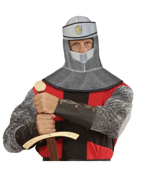 CASCO MEDIEVAL DE TELA GRIS CON ESCUDO