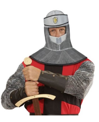 CASCO MEDIEVAL DE TELA GRIS CON ESCUDO