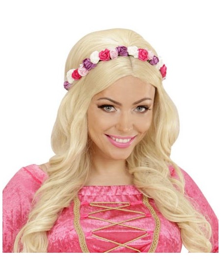 DIADEMA CON FLORES ROSAS Y BLANCAS