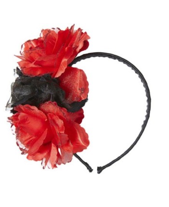 DIADEMA CON FLORES ROJAS Y NEGRAS