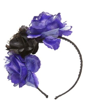 DIADEMA CON FLORES MORADAS Y NEGRA